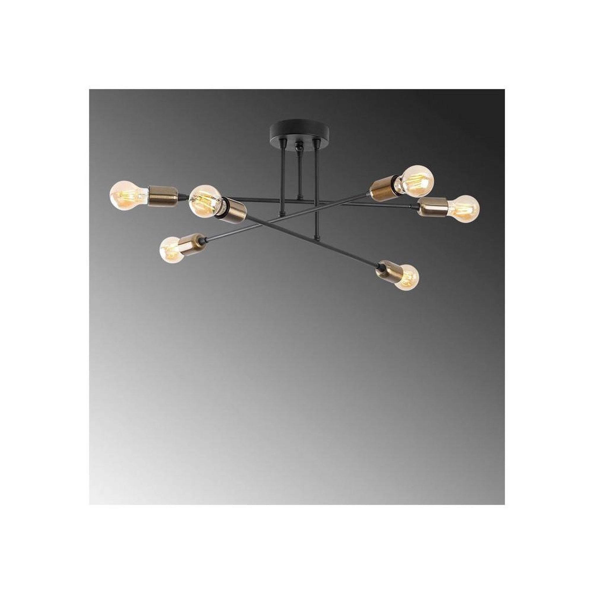 Voir la diapositive 5 : Plafonnier lustre en métal noir 6 lumières E27, 66 x 66 cm, hauteur 27 cm, IP20