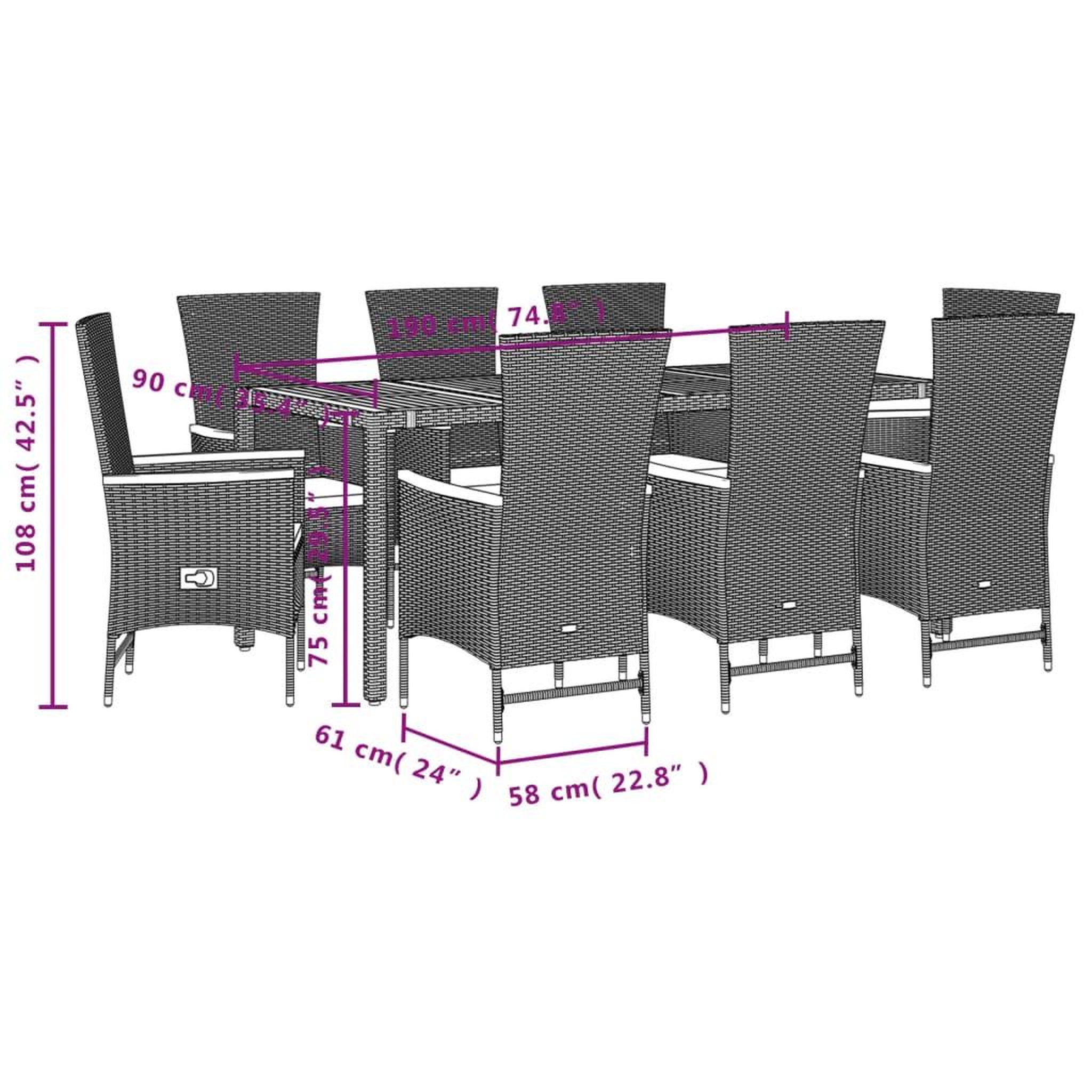 Voir la diapositive 6 : VIDAXL Ensemble a manger de jardin 9pcs coussins noir resine tressee
