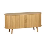 SWEEEK Meuble TV scandinave 2 portes coulissantes. 4 compartiments. effet bois rainuré naturel. L120 x 40 x 57 cm