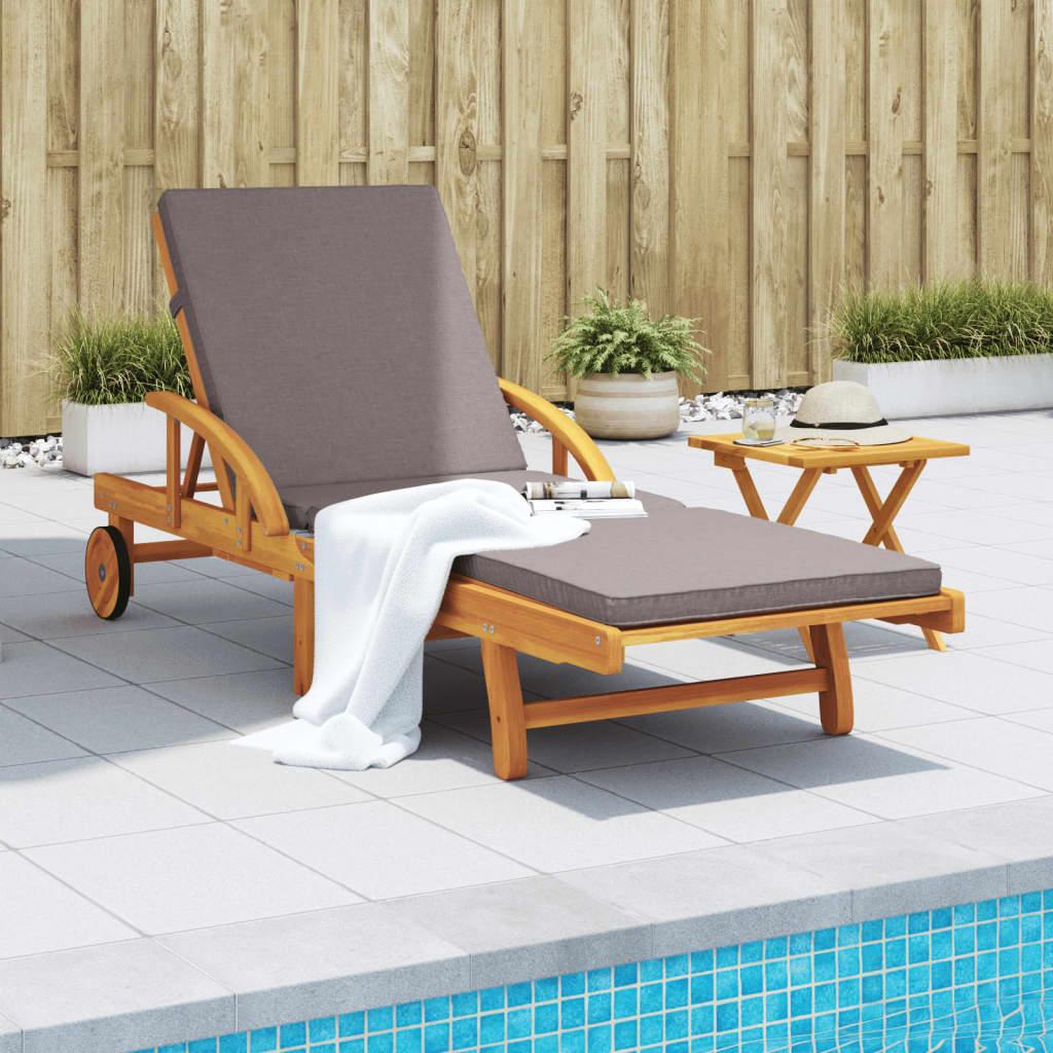 Voir la diapositive 3 : VIDAXL Chaise longue avec coussin et table bois d'acacia massif
