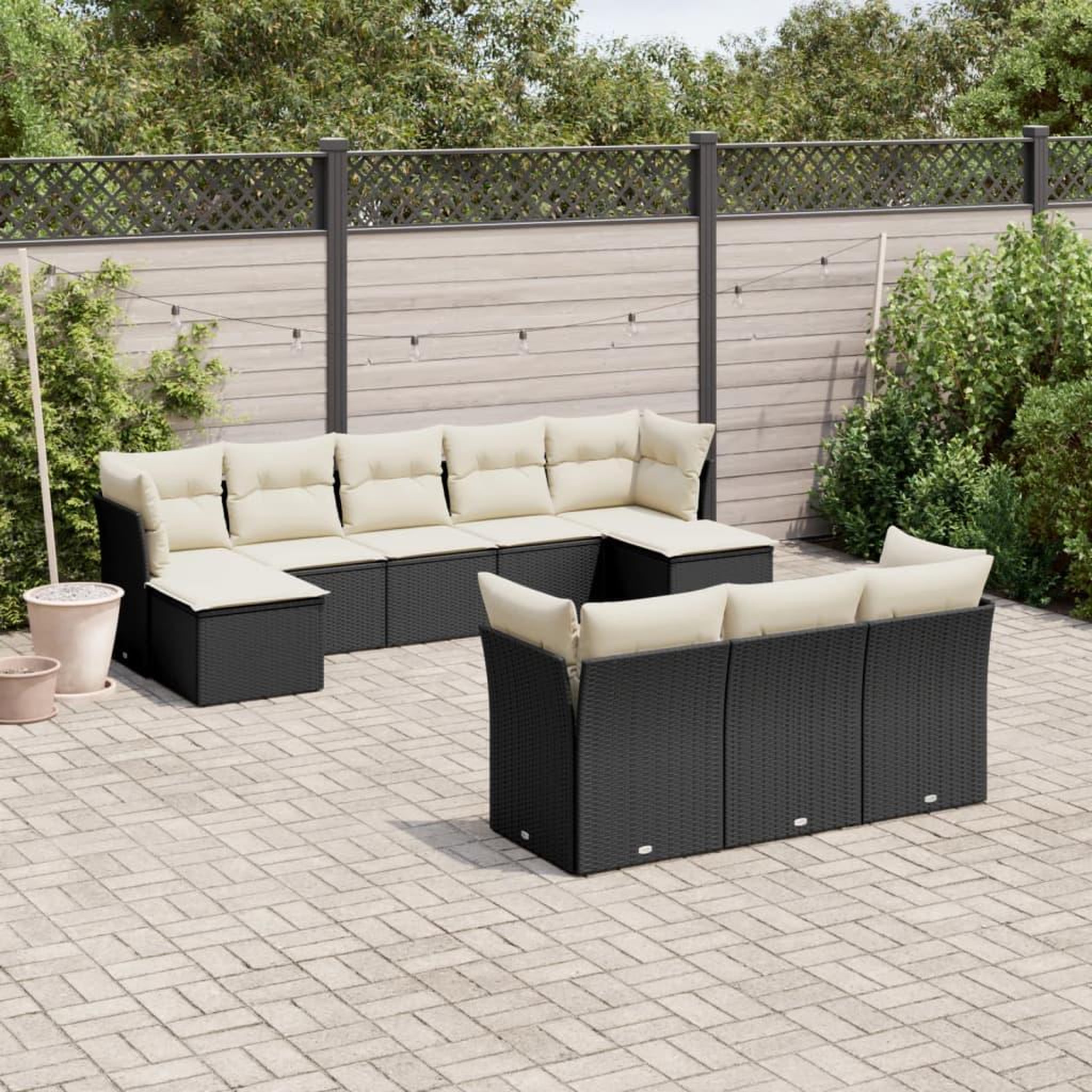 VIDAXL Salon de jardin 10 pcs avec coussins noir resine tressee