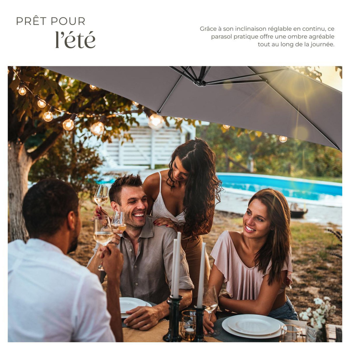 tectake Parasol ø 350 cm gris