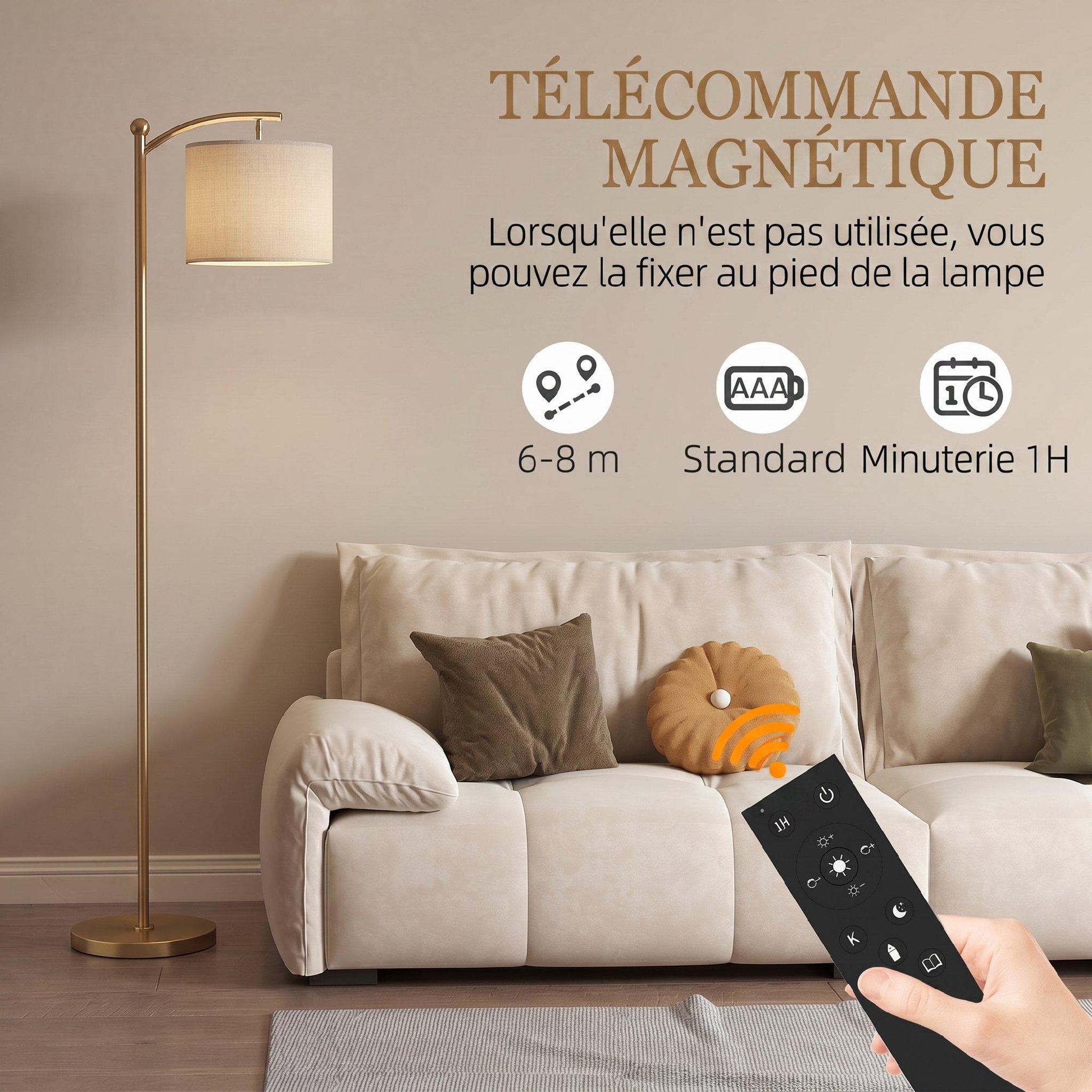 Voir la diapositive 5 : HOMCOM Lampadaire dimmable h.60 cm 2 températures de couleur timer 60 min télécommande doré