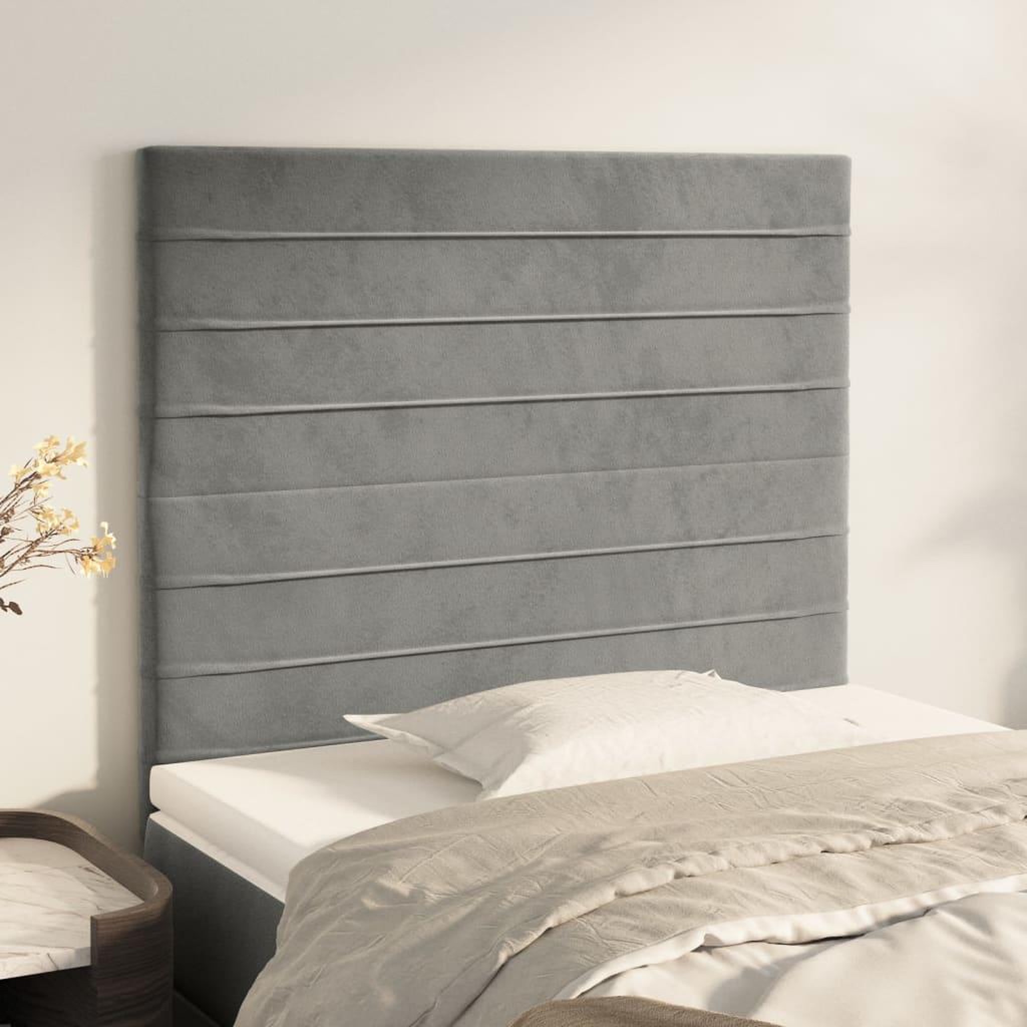 Voir la diapositive 1 : VIDAXL Tetes de lit 2 pcs Gris clair 90x5x78/88 cm Velours