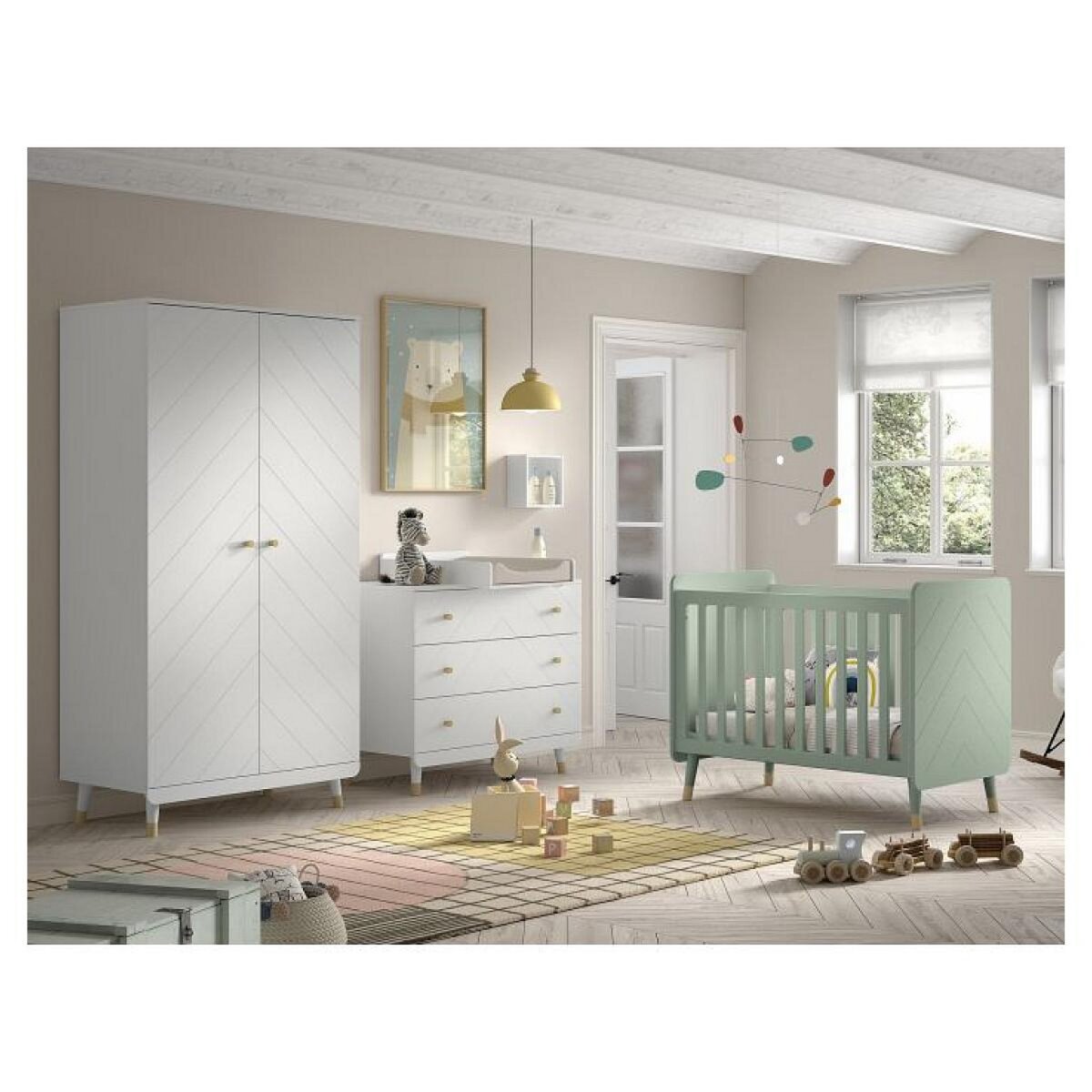 Vipack Billy set Commode armoire blanc lit vert