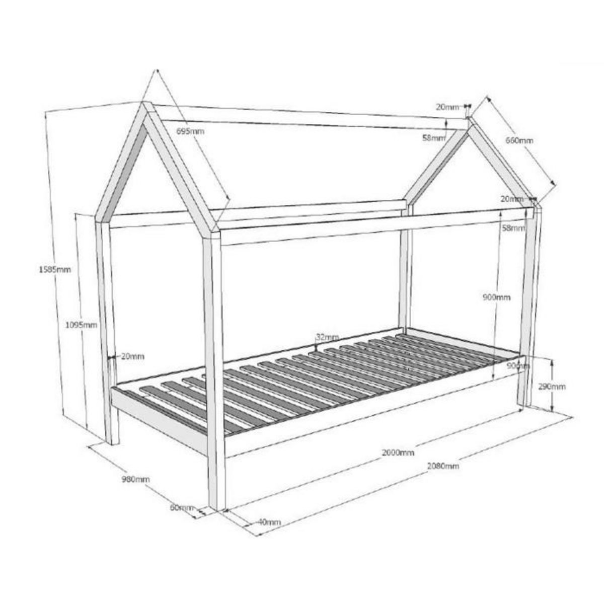 Paris Prix Pack - Lit Cabane Enfant & Matelas  Dallas  90x200cm Naturel