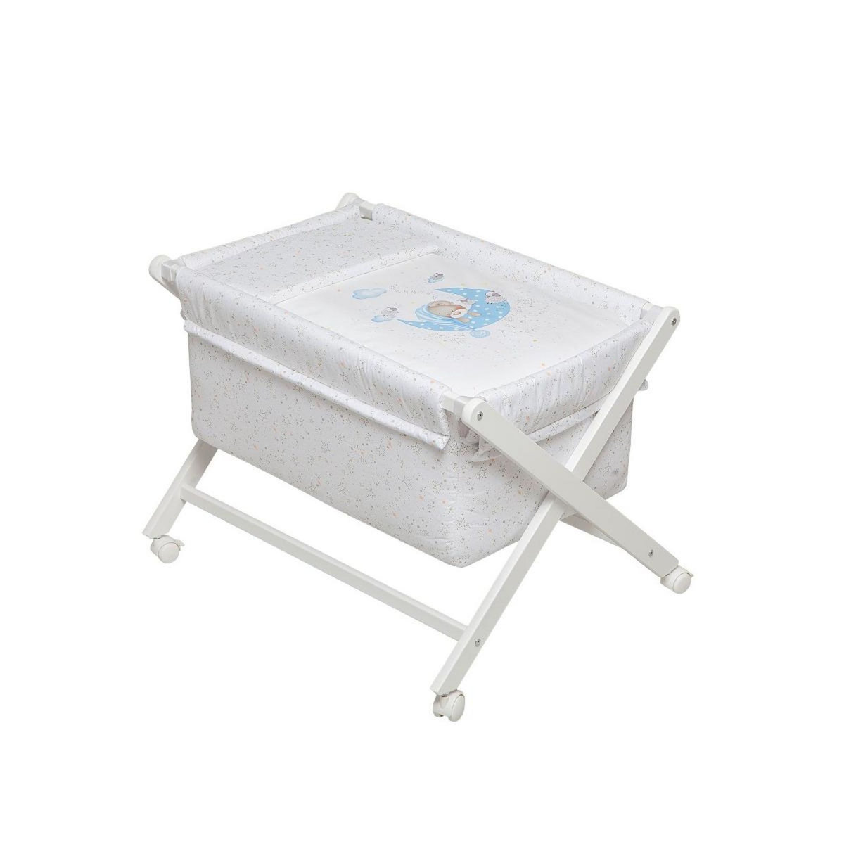 INTERBABY Berceau en Croix Bear Sleeping en Bleu - Mobilier de Bébé Sécurisé et Confortable