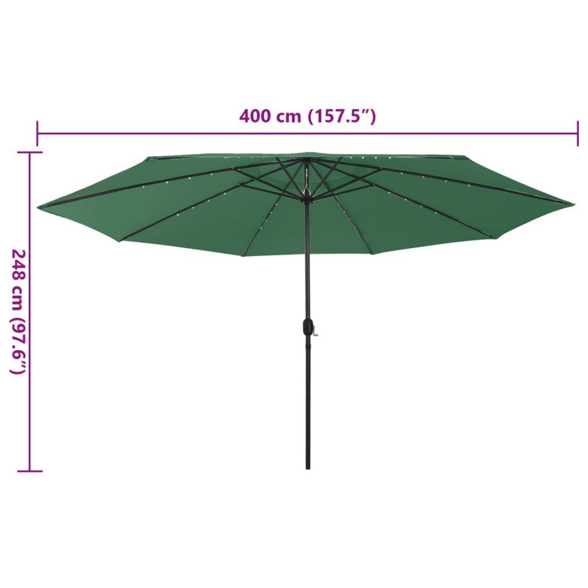 VIDAXL Parasol de jardin avec lumieres LED et mat en metal 400 cm vert