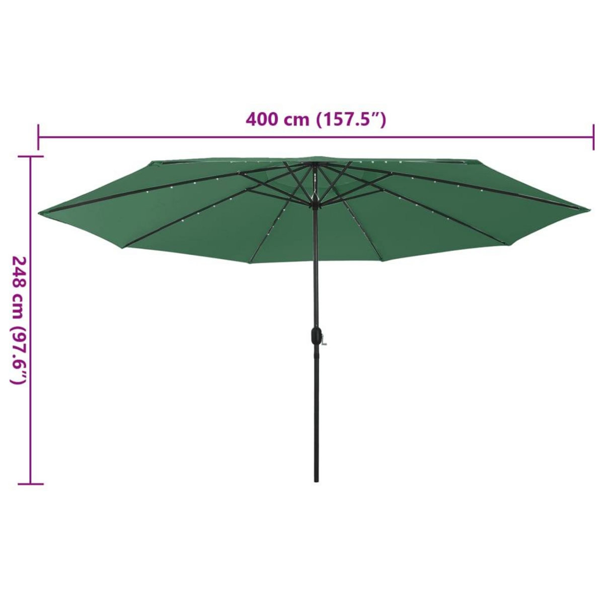 VIDAXL Parasol de jardin avec lumieres LED et mat en metal 400 cm vert