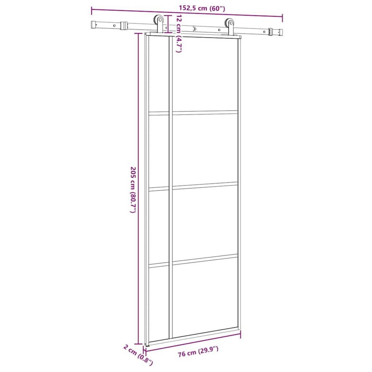 VIDAXL Porte coulissante avec kit de quincaillerie 76x205 cm Verre ESG
