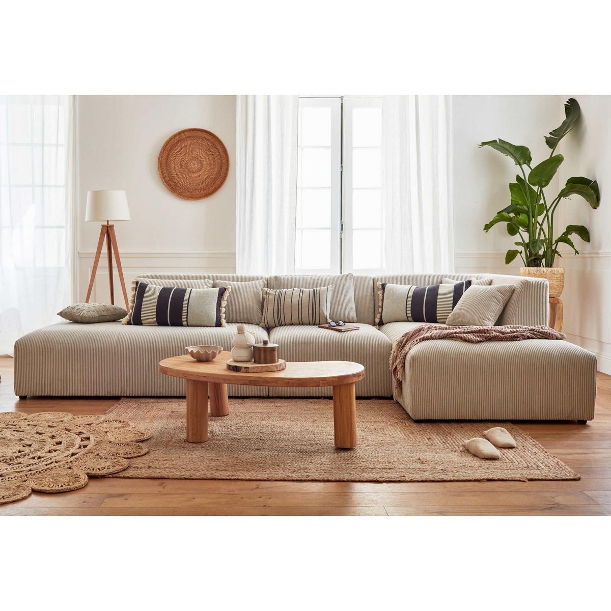 LISA DESIGN Victoire - canapé modulable d'angle droit - 5 places - en velours côtelé