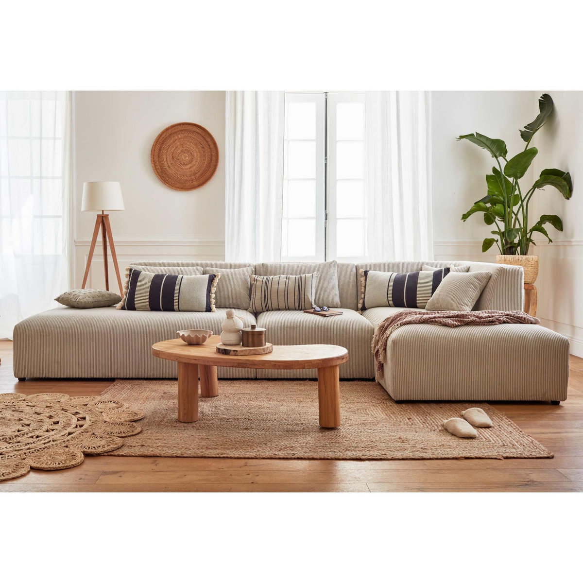 LISA DESIGN Victoire - canapé modulable d'angle droit - 5 places - en velours côtelé