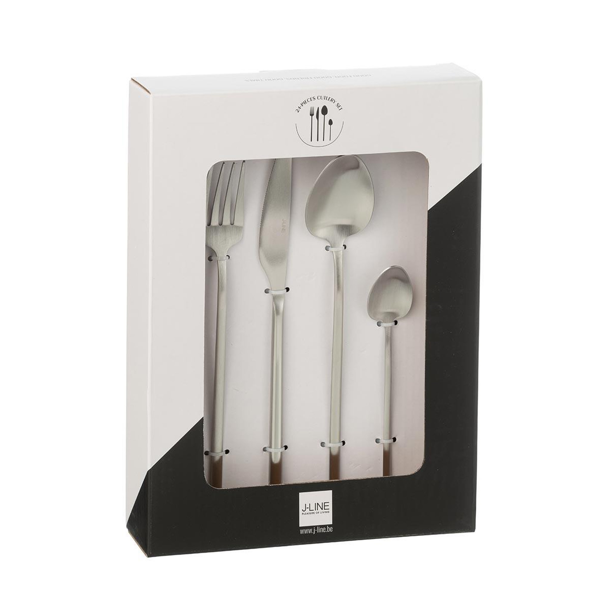 Voir la diapositive 4 : J-LINE Ménagère 24 Pièces en Inox  Irvin Mat  27cm Argent