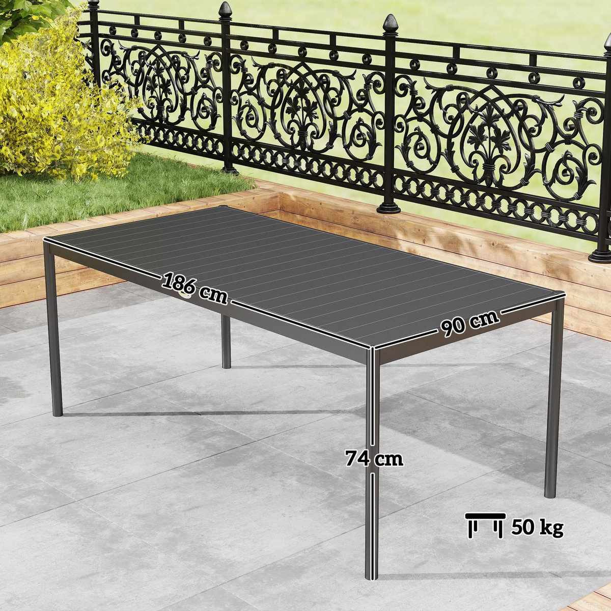 OUTSUNNY Table de jardin 8 personnes rectangulaire plateau effet lattes acier époxy anthracite