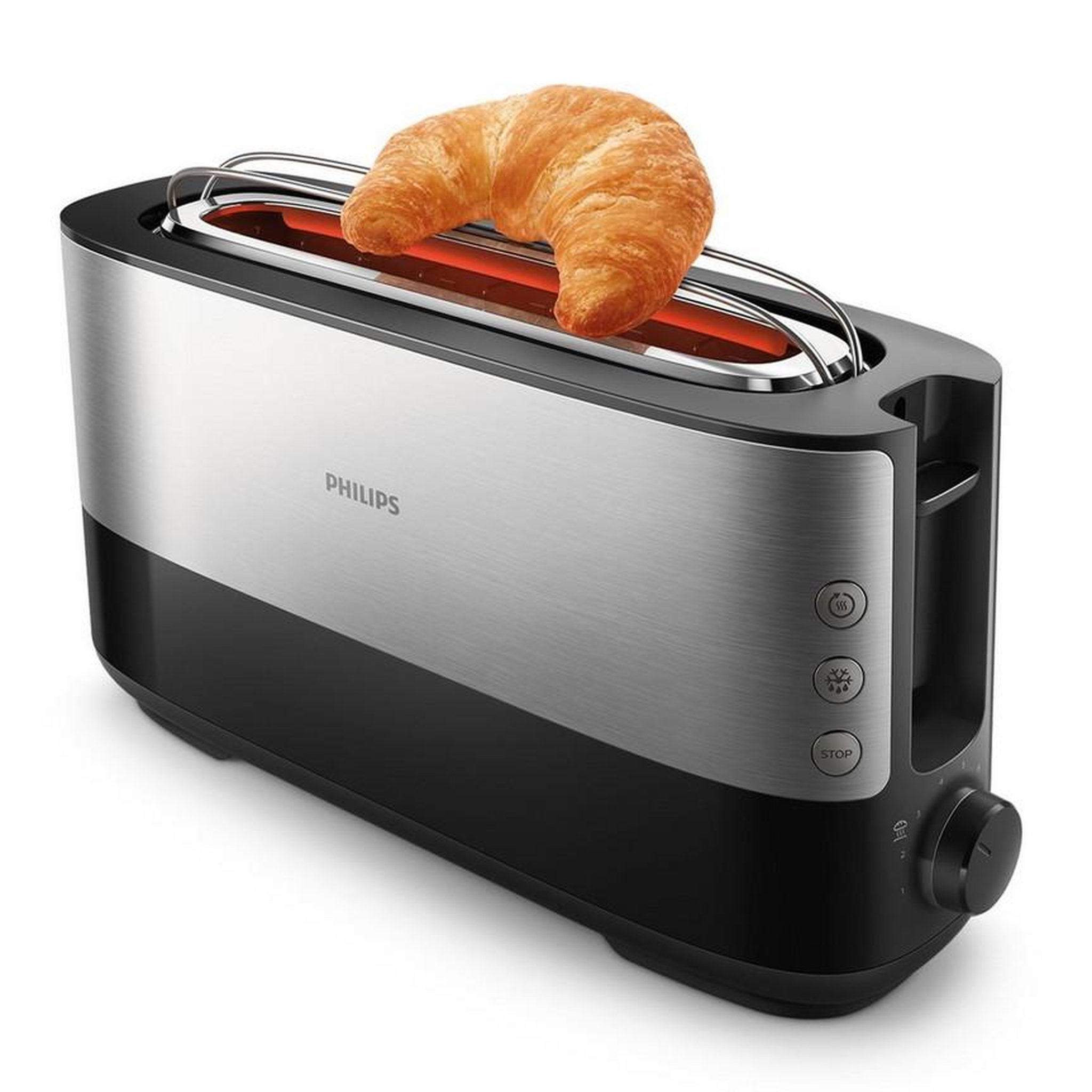 Voir la diapositive 3 : Philips Grille-pain 1 fente 1030w noir/inox - hd2692/90