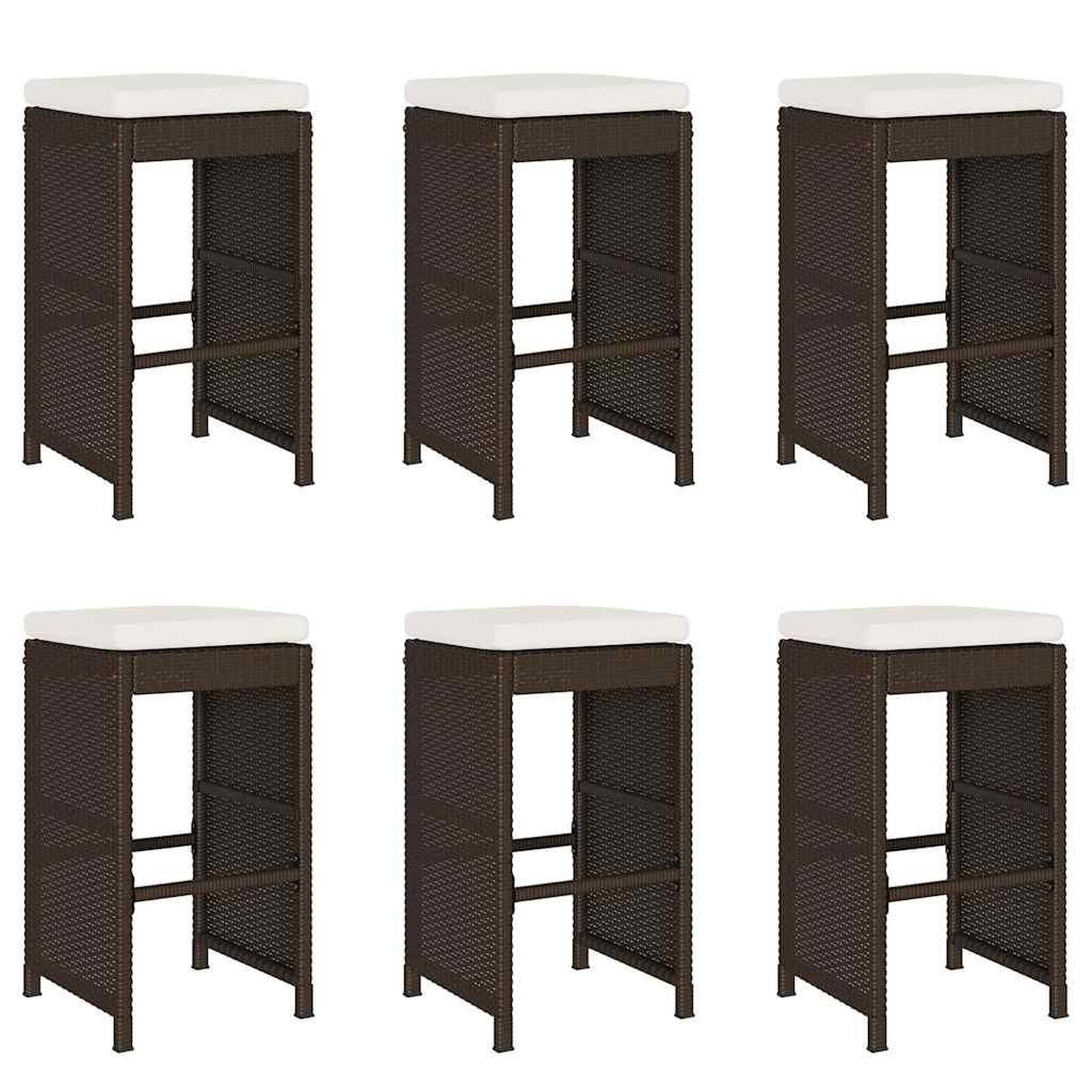 Voir la diapositive 2 : VIDAXL Tabourets de bar jardin coussins lot de 6 marron resine tressee