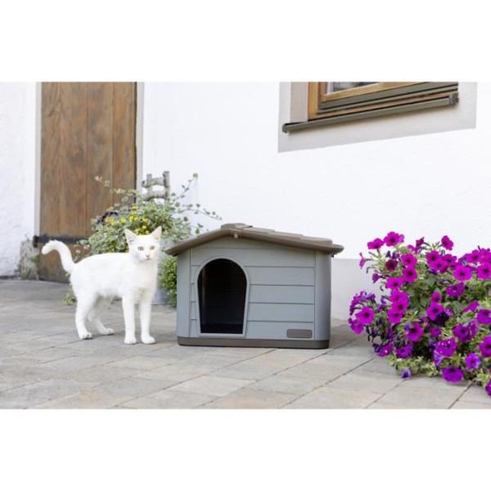 Voir la diapositive 4 : KERBL KERBL - Maison extérieure pour chats - 60 x 51 x 41 cm - Gris et marron - Plastique