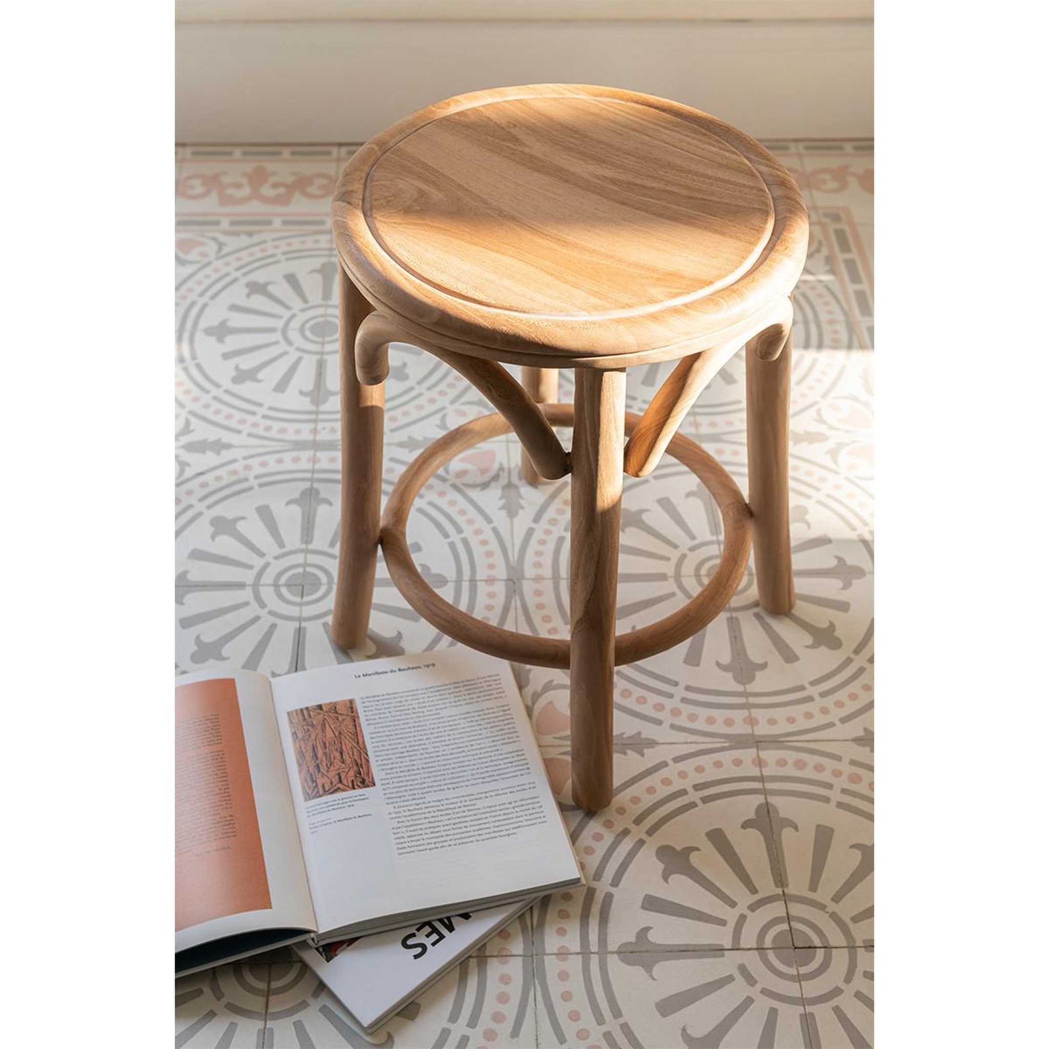 Voir la diapositive 6 : J-LINE Tabouret en teck  ali  50cm naturel