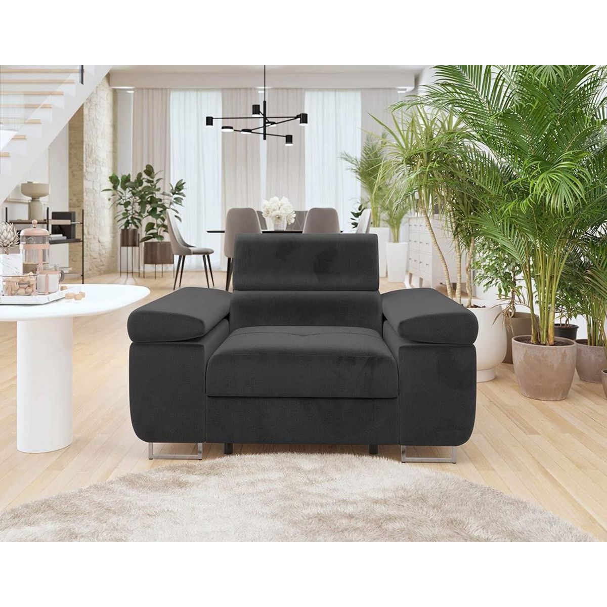 BEST MOBILIER Pablo - fauteuil avec têtière ajustable - en velours