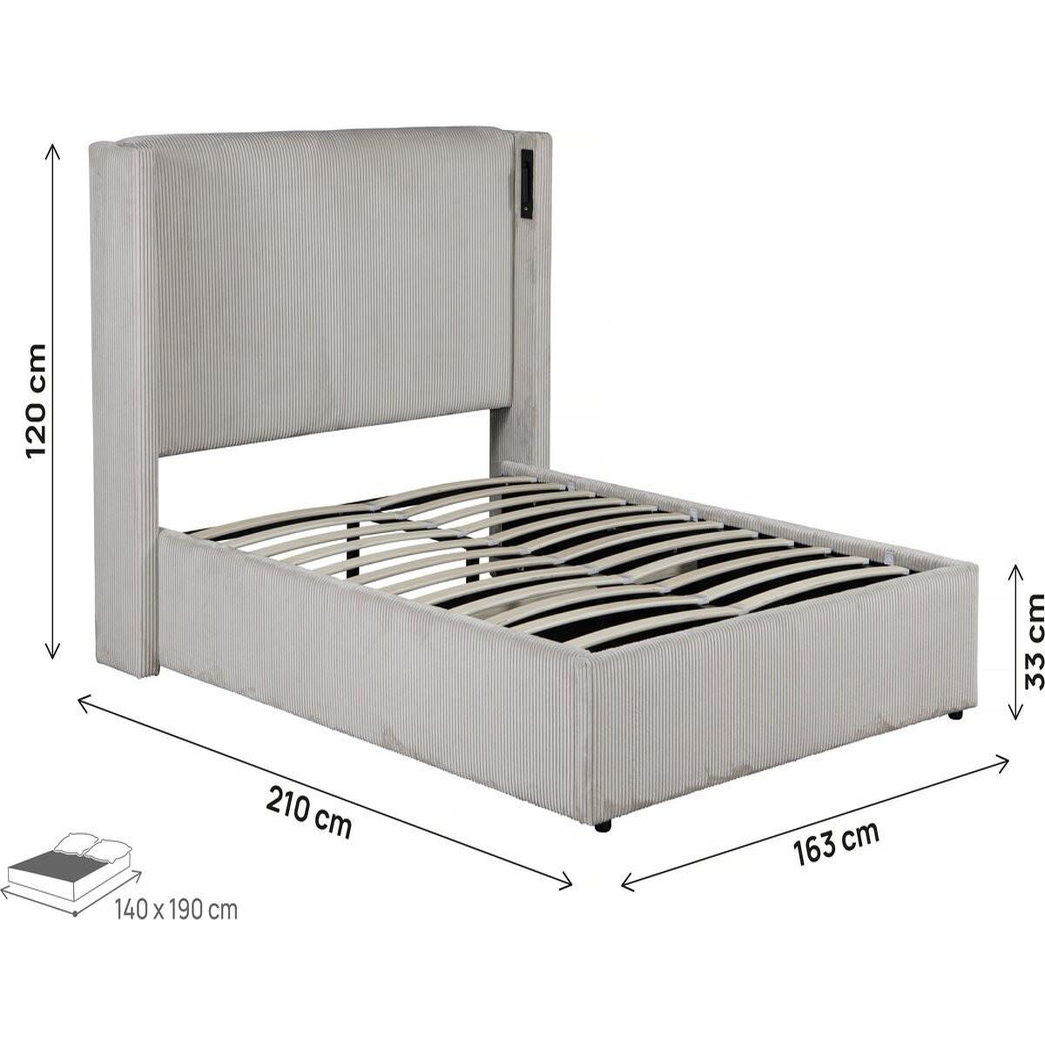 Voir la diapositive 4 : Habitat et Jardin Lit double en velours côtelé avec coffre et lampe intégré  cortina  - 140 x 190 cm-  beige