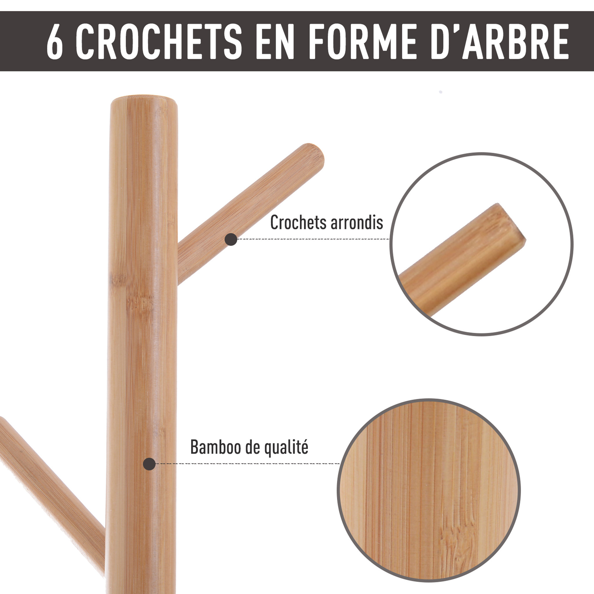 Voir la diapositive 5 : HOMCOM HOMCOM Meuble rangement porte-manteaux 2 en 1 design contemporain cosy dim. 40L x 30l x 180H cm MDF blanc bois massif bambou