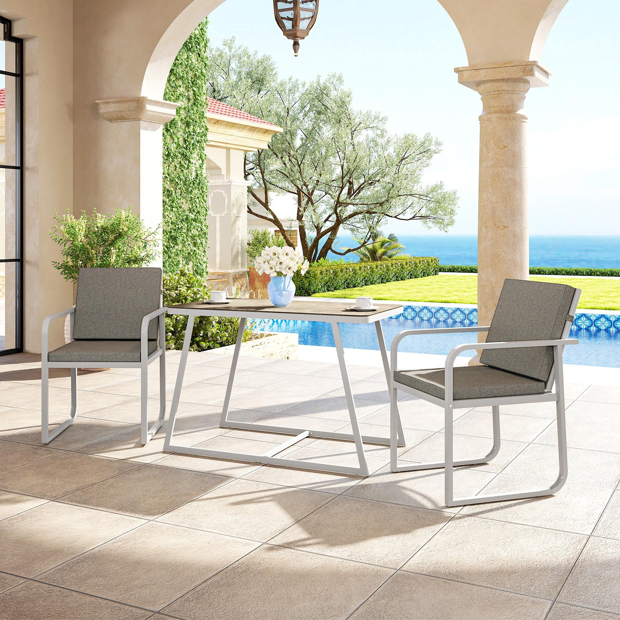 Voir la diapositive 2 : OUTSUNNY Salon de jardin design relax 2 personnes 3 pièces avec coussins déhoussables gris