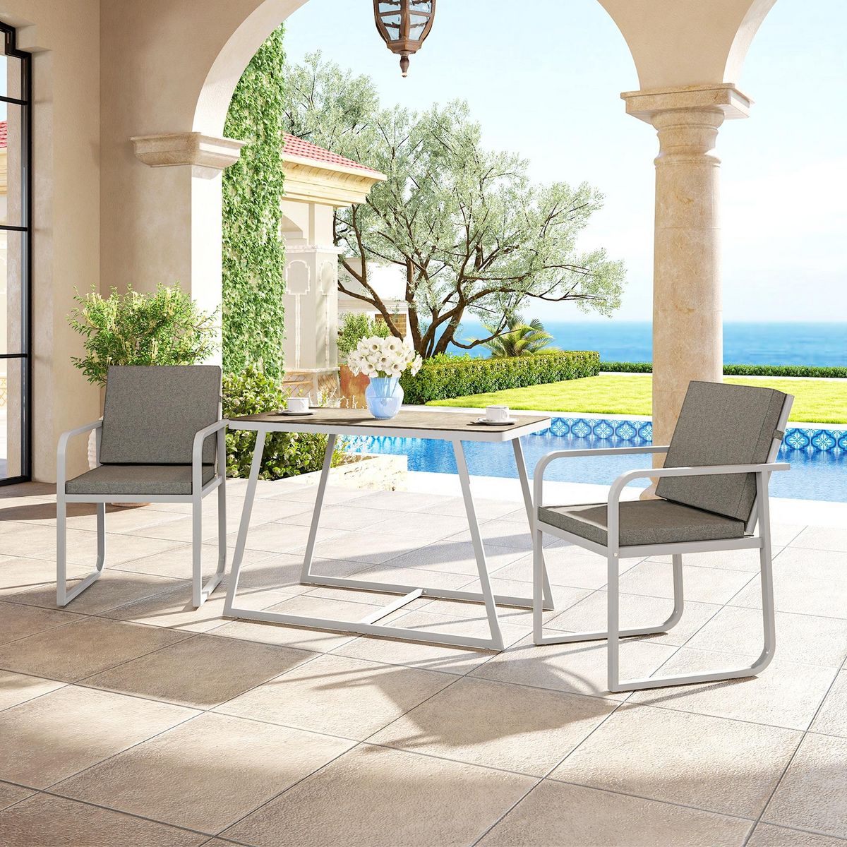 OUTSUNNY Salon de jardin design relax 2 personnes 3 pièces avec coussins déhoussables gris