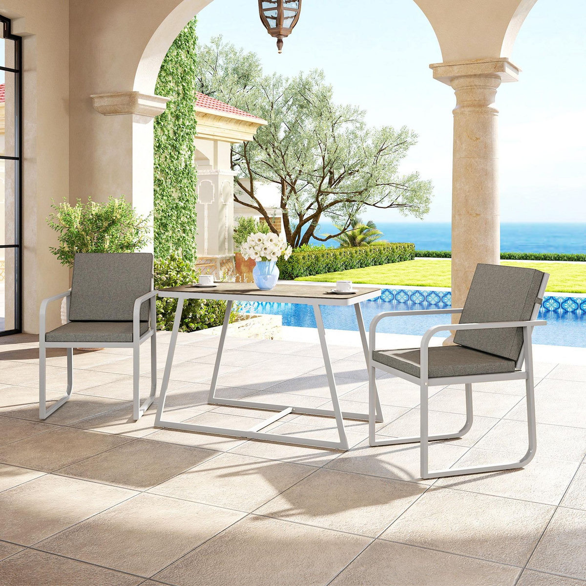 OUTSUNNY Salon de jardin design relax 2 personnes 3 pièces avec coussins déhoussables gris