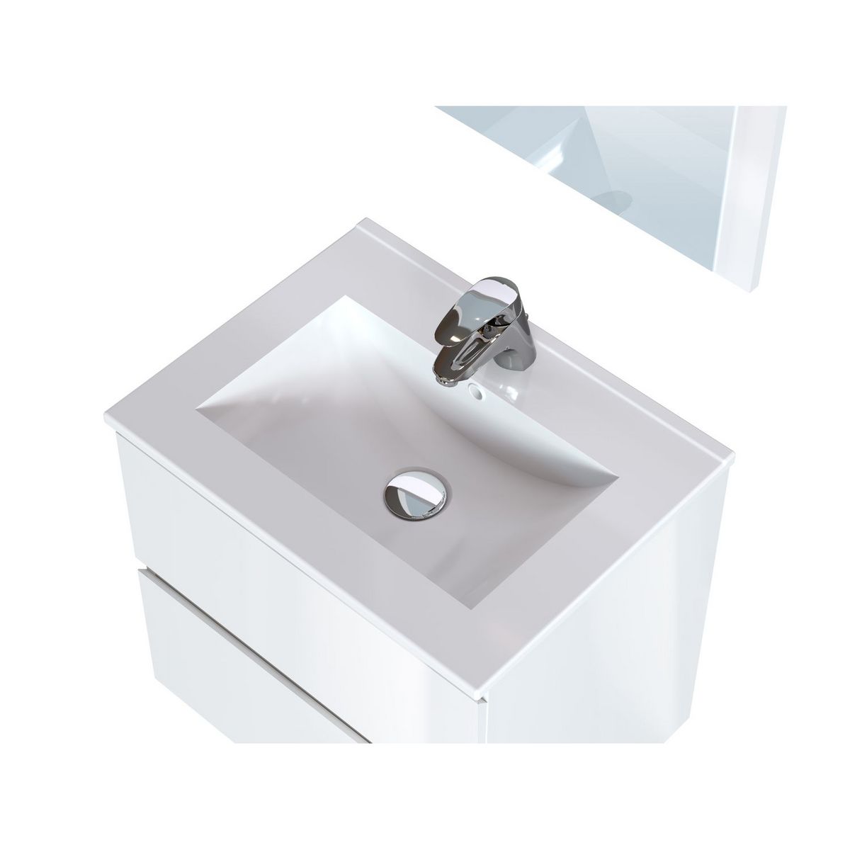 Meuble de salle de bain 1 vasque 2 tiroirs et miroir LED L60cm MILA