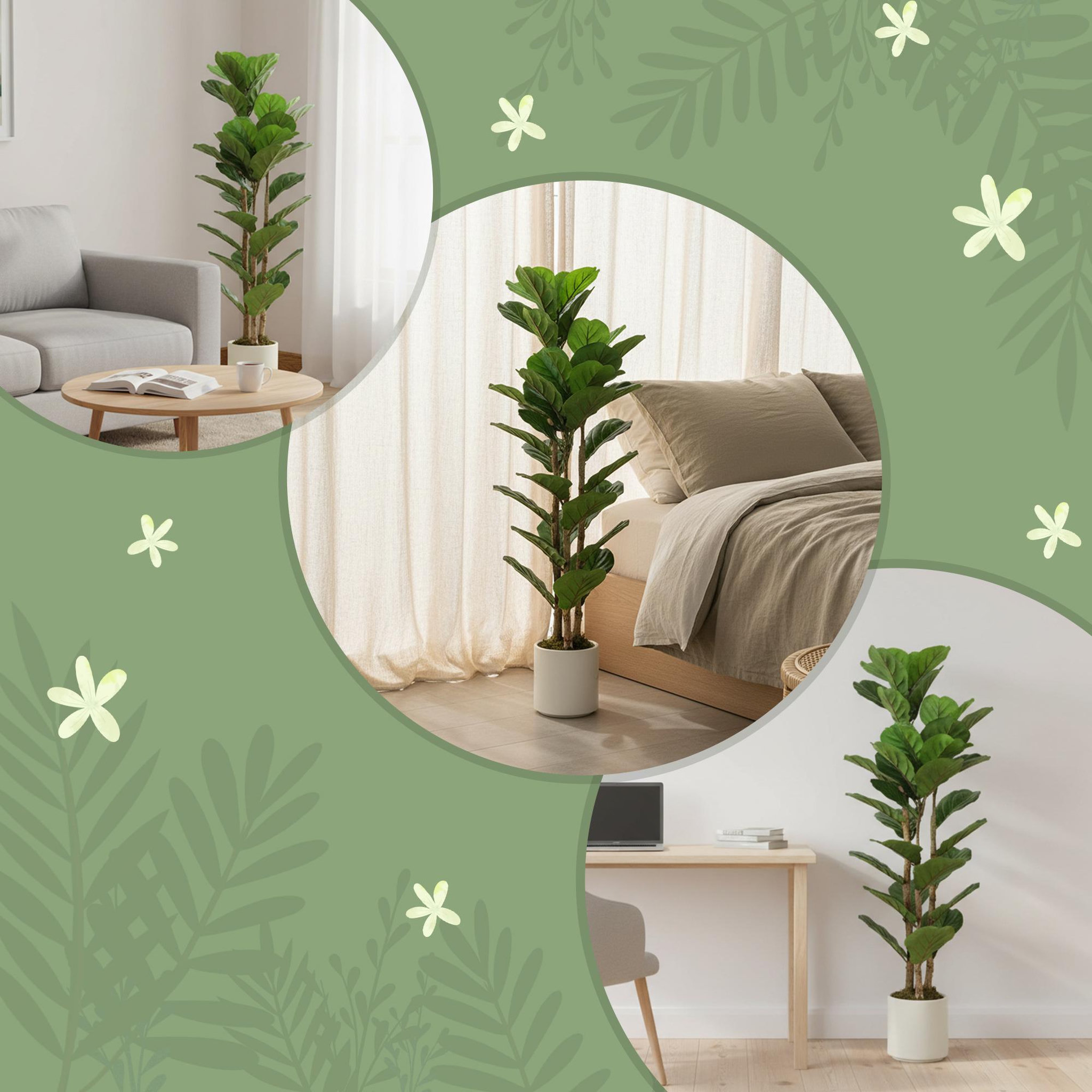 Voir la diapositive 6 : HOMCOM Arbre artificiel plante artificiel figuier lyre H.1,2 m vrais troncs 45 feuilles grand réalisme