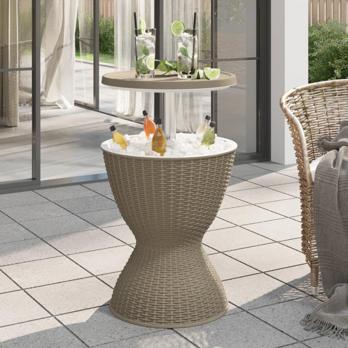 VIDAXL Table a glaciere 3 en 1 marron clair polypropylene