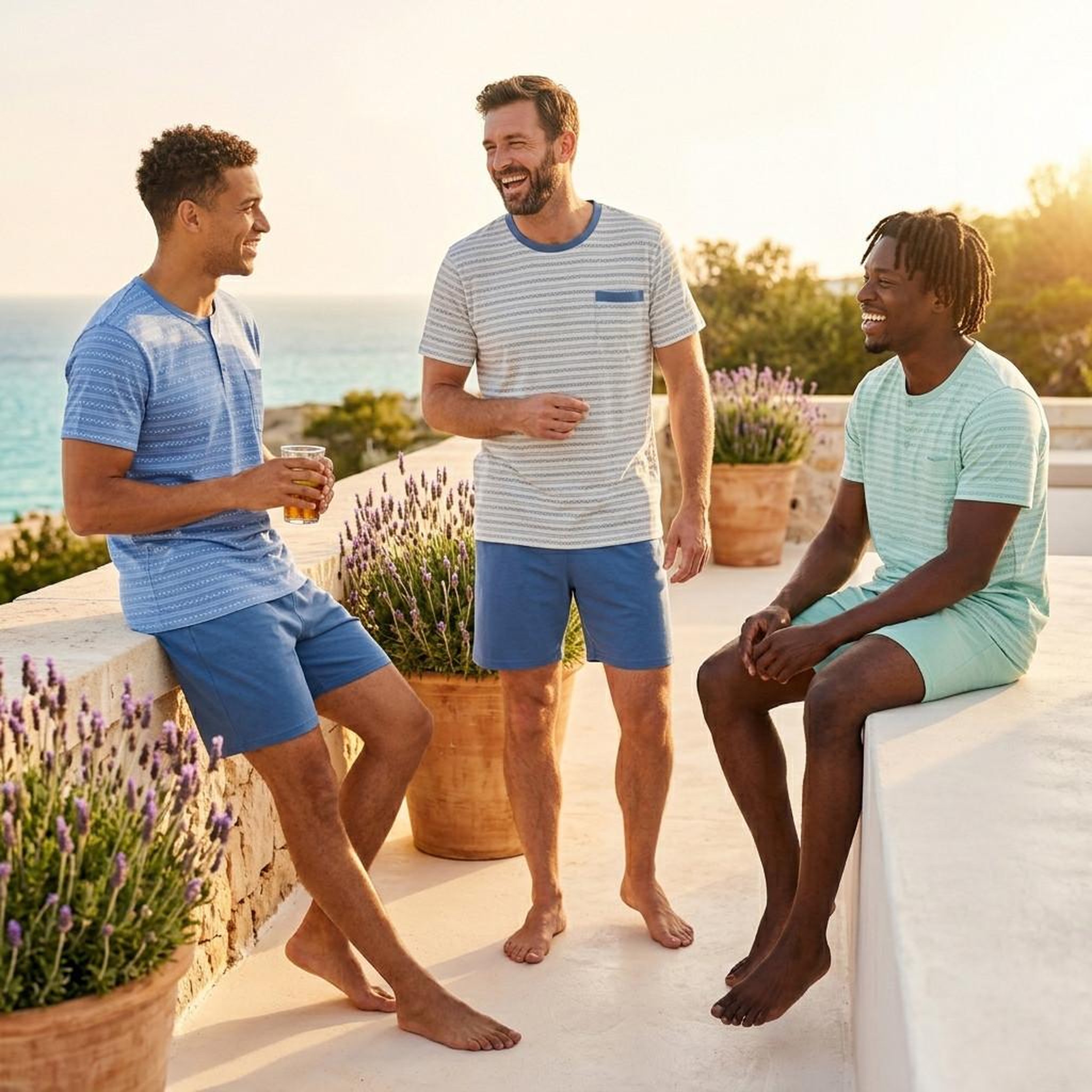 Voir la diapositive 4 : OZABI OZABI Pack 3 Pyjamas Courts Homme Coton Majoritaire, Col Bouton