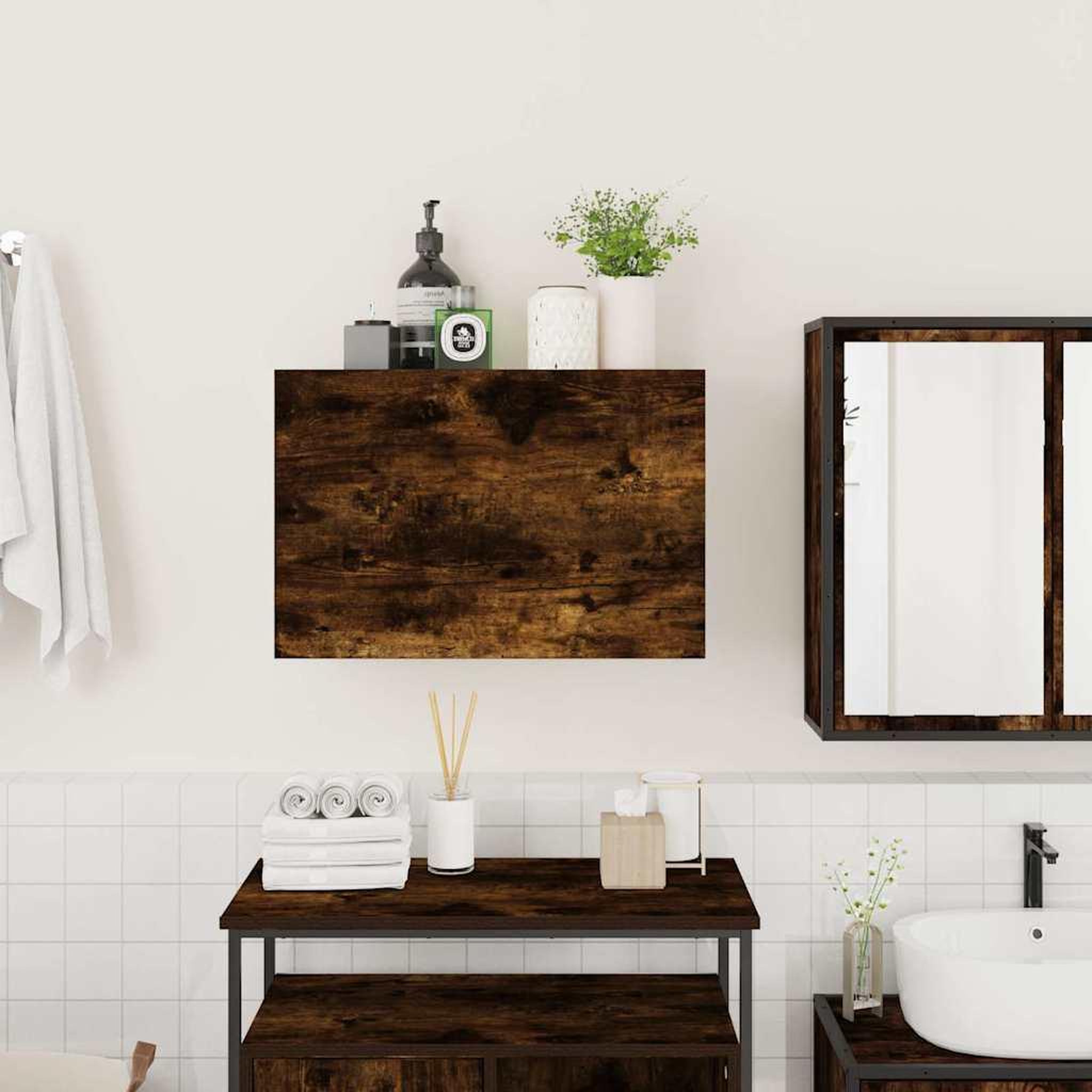 Voir la diapositive 3 : VIDAXL Armoire murale de bain chene fume 60x25x40 cm bois d'ingenierie