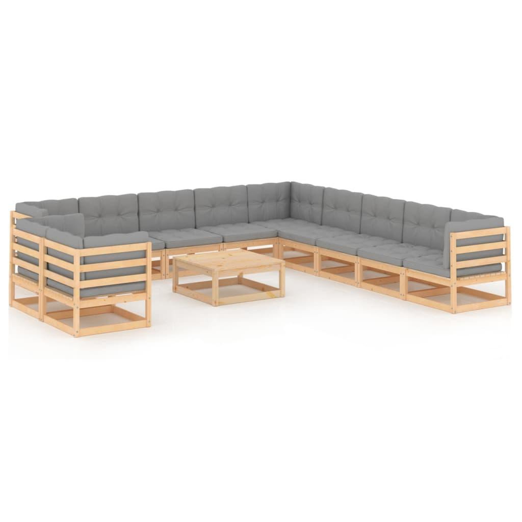 Voir la diapositive 2 : VIDAXL Salon de jardin 12 pcs avec coussins Bois de pin massif