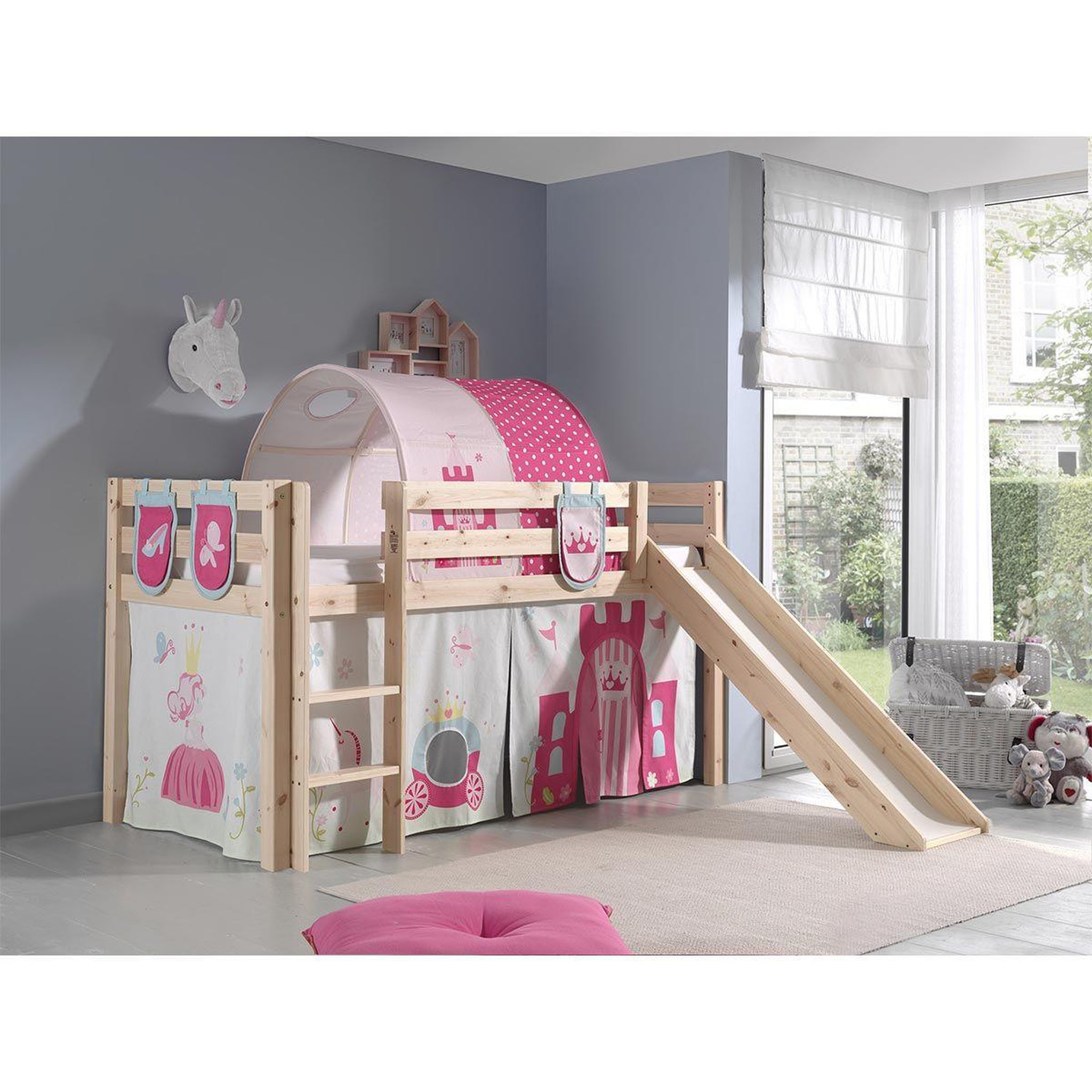 Voir la diapositive 6 : Paris Prix Pack - lit enfant surélevé, tente, 3 pochettes & tunnel  pino princesse  naturel