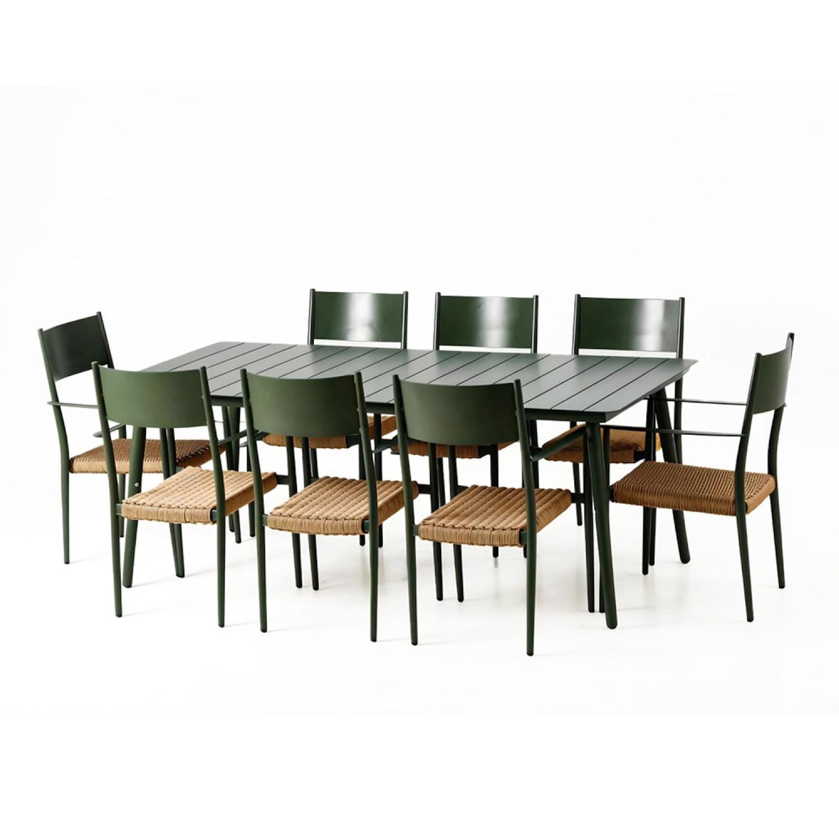 CONCEPT USINE Ensemble table de jardin 200 cm et 8 fauteuils kaki effet rotin CANBERRA