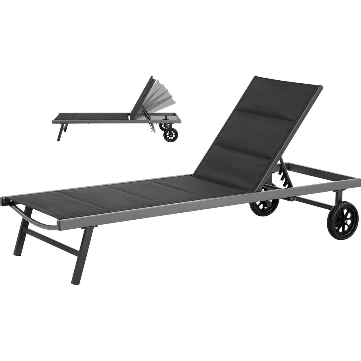 Habitat et Jardin Bain de soleil textilène matelassé et aluminium  Bella  - Phoenix - Noir