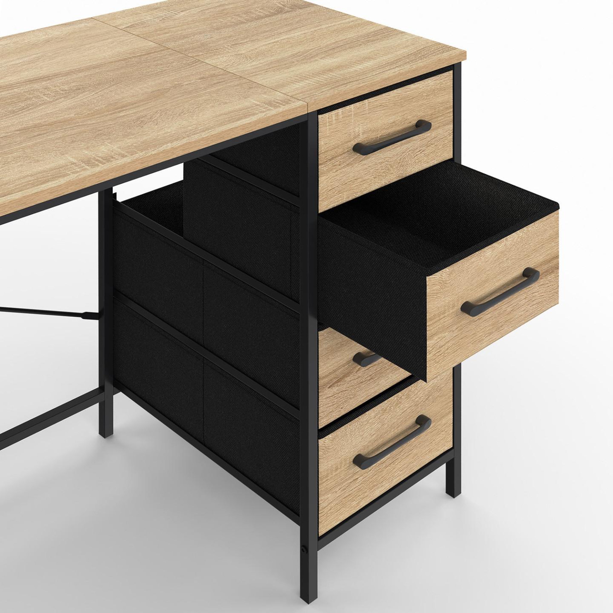 Voir la diapositive 5 : ID MARKET Bureau 8 tiroirs en tissu 120x45 cm utah bois et noir design industriel