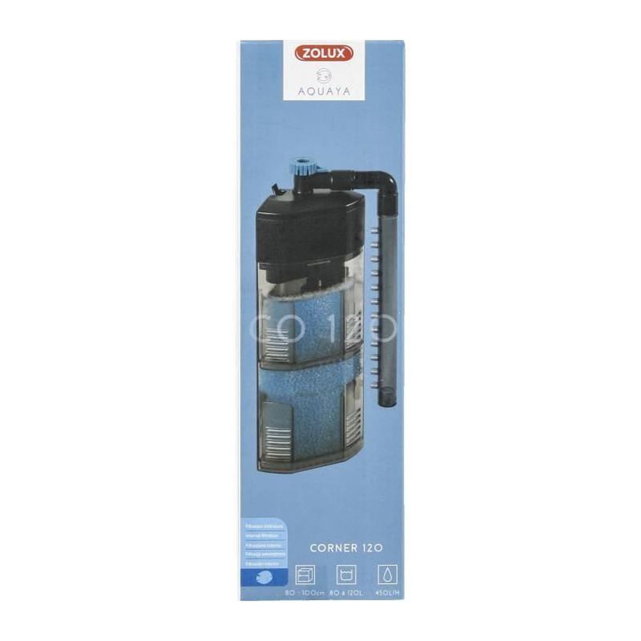 Voir la diapositive 2 : Zolux Filtre intérieur d'angle - Zolux - Pour aquarium de 80 a 120 L - Débit de 450 L/h - 6W