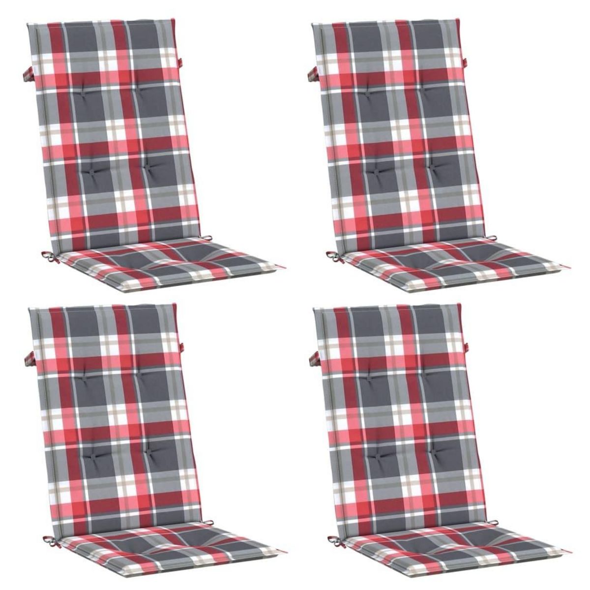 VIDAXL Coussins de chaise jardin dossier haut lot de 4 carreaux rouges
