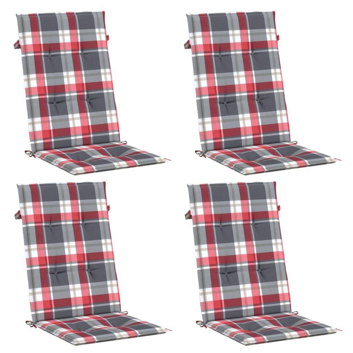VIDAXL Coussins de chaise jardin dossier haut lot de 4 carreaux rouges