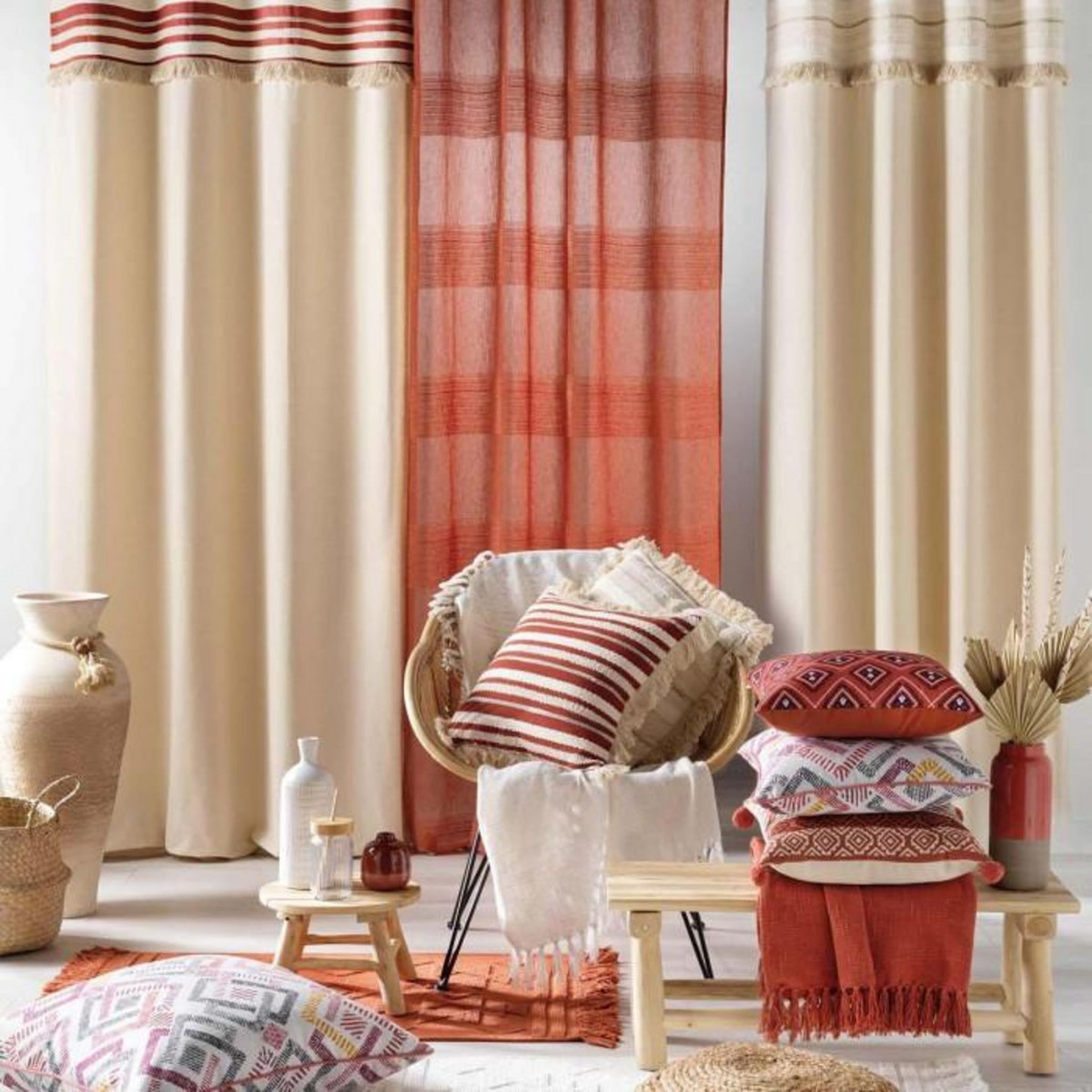 Paris Prix Coussin Déco à Franges  Atlas  40x40cm Naturel