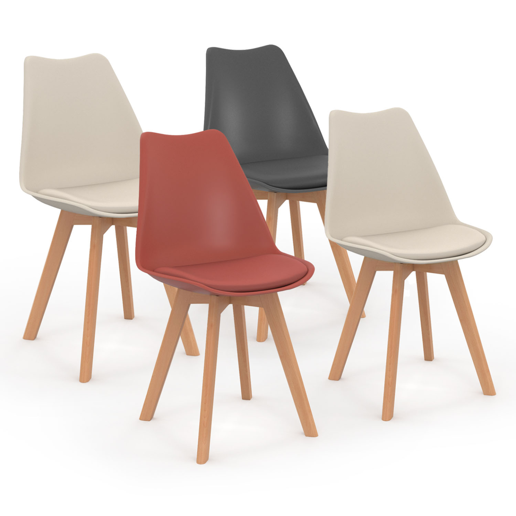 ID MARKET Lot de 4 chaises scandinaves sara mix color gris foncé, terracotta, beige x2