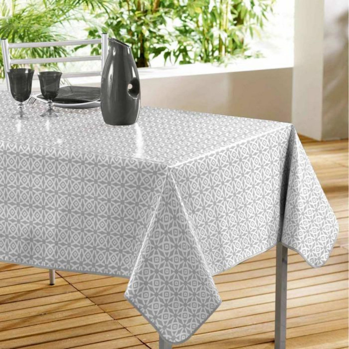 Paris Prix Nappe Toile Cirée  Abaca  140x240cm Gris