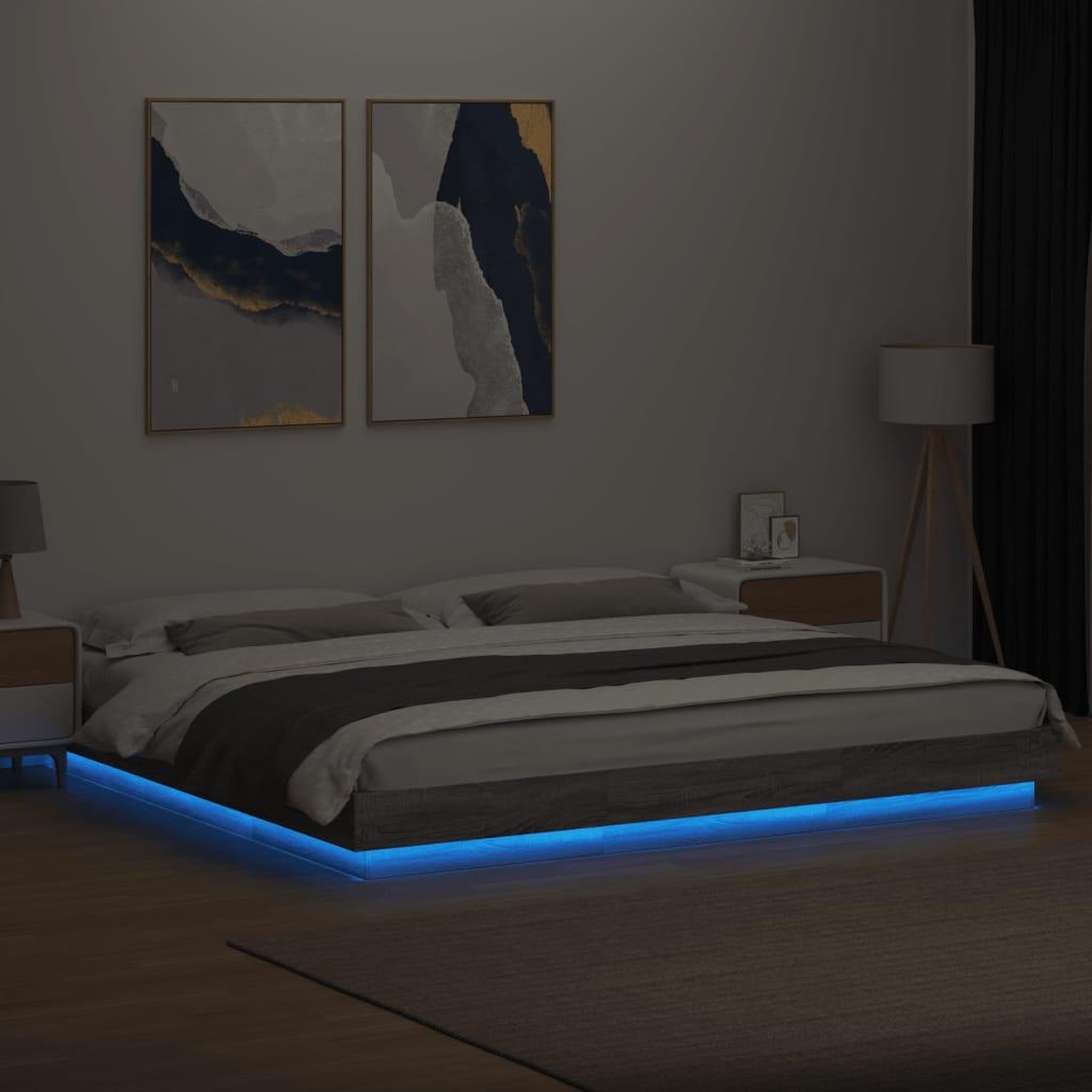 Voir la diapositive 4 : VIDAXL Cadre de lit et lumieres LED sans matelas sonoma gris 180x200cm