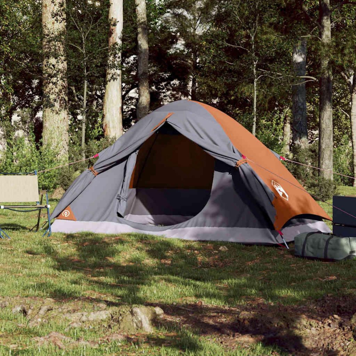 VIDAXL Tente de camping a dome 4 personnes gris et orange impermeable