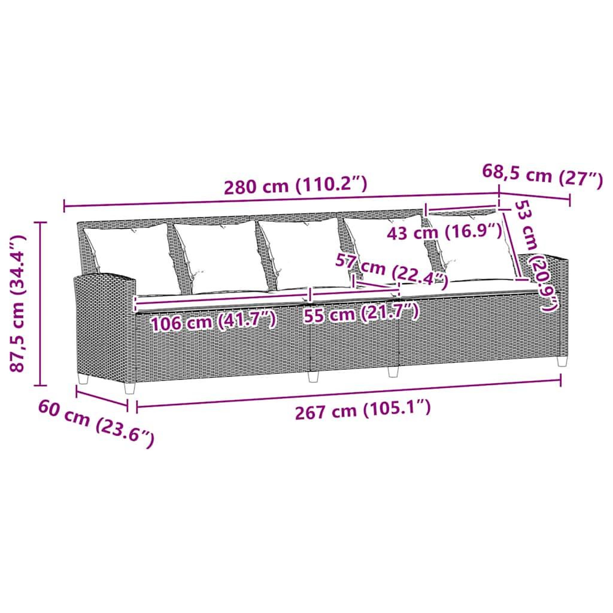 Voir la diapositive 6 : VIDAXL Canape de jardin avec coussins 5 places beige resine tressee