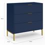 Voir la diapositive 5 : ID MARKET Commode 3 tiroirs BLENIA 80 cm bleu nuit et finitions dorées