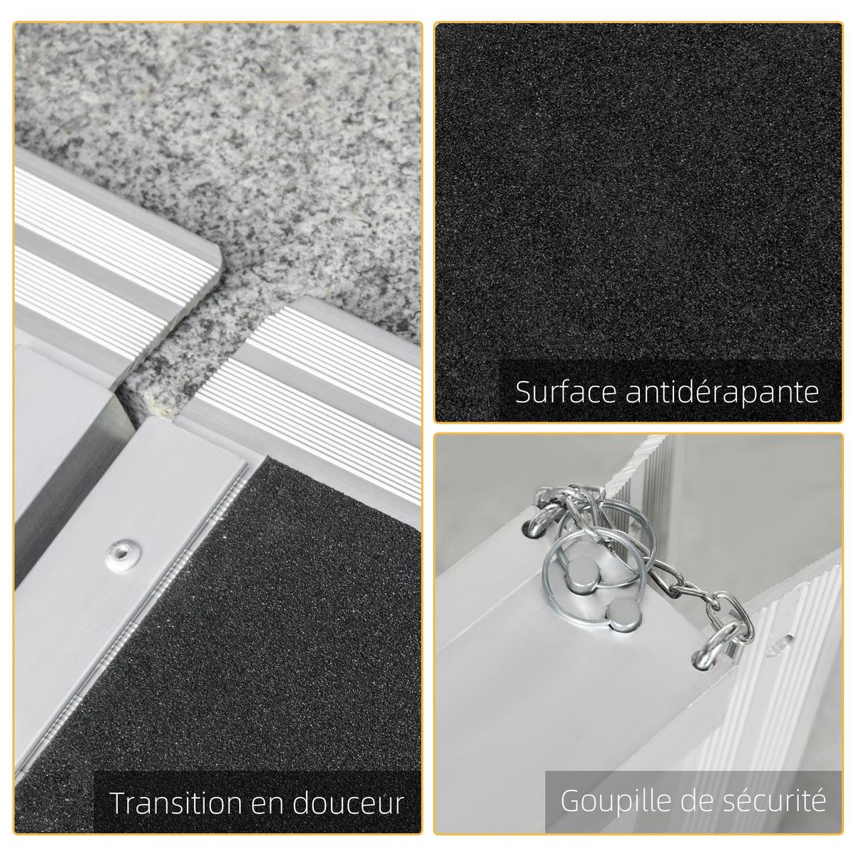 HOMCOM Rampe de fauteuil roulant rampe de chargement rampe d'accès antidérapante pliable avec bordures de sécurité max. 270 Kg alu. noir