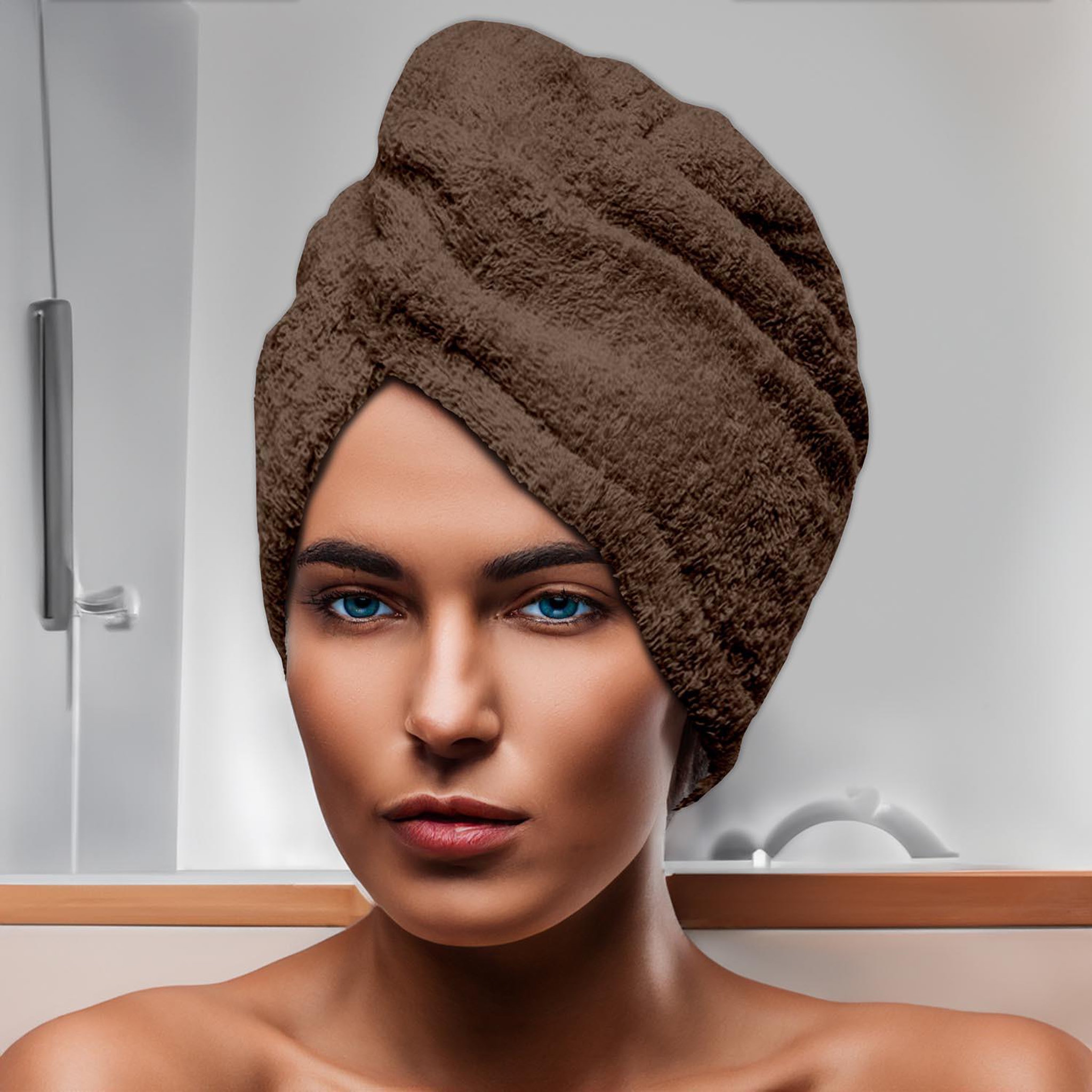 Voir la diapositive 1 : SOLEIL D'OCRE Serviette de bain pour la tête en coton 24x62 cm LAGUNE, par Soleil d'Ocre
